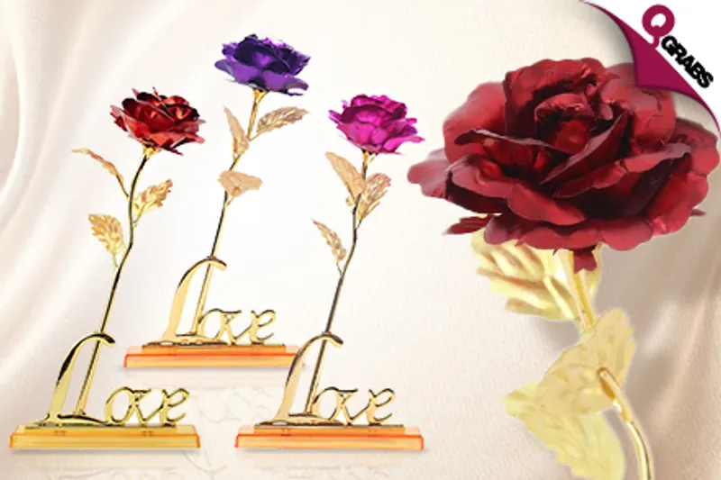 For QR119 Give a Flower that Lasts with Multicolored 24K Gold Foil Roses with a "LOVE" Stand - Choose from Red, Purple OR Pink! (QR281 Value)
